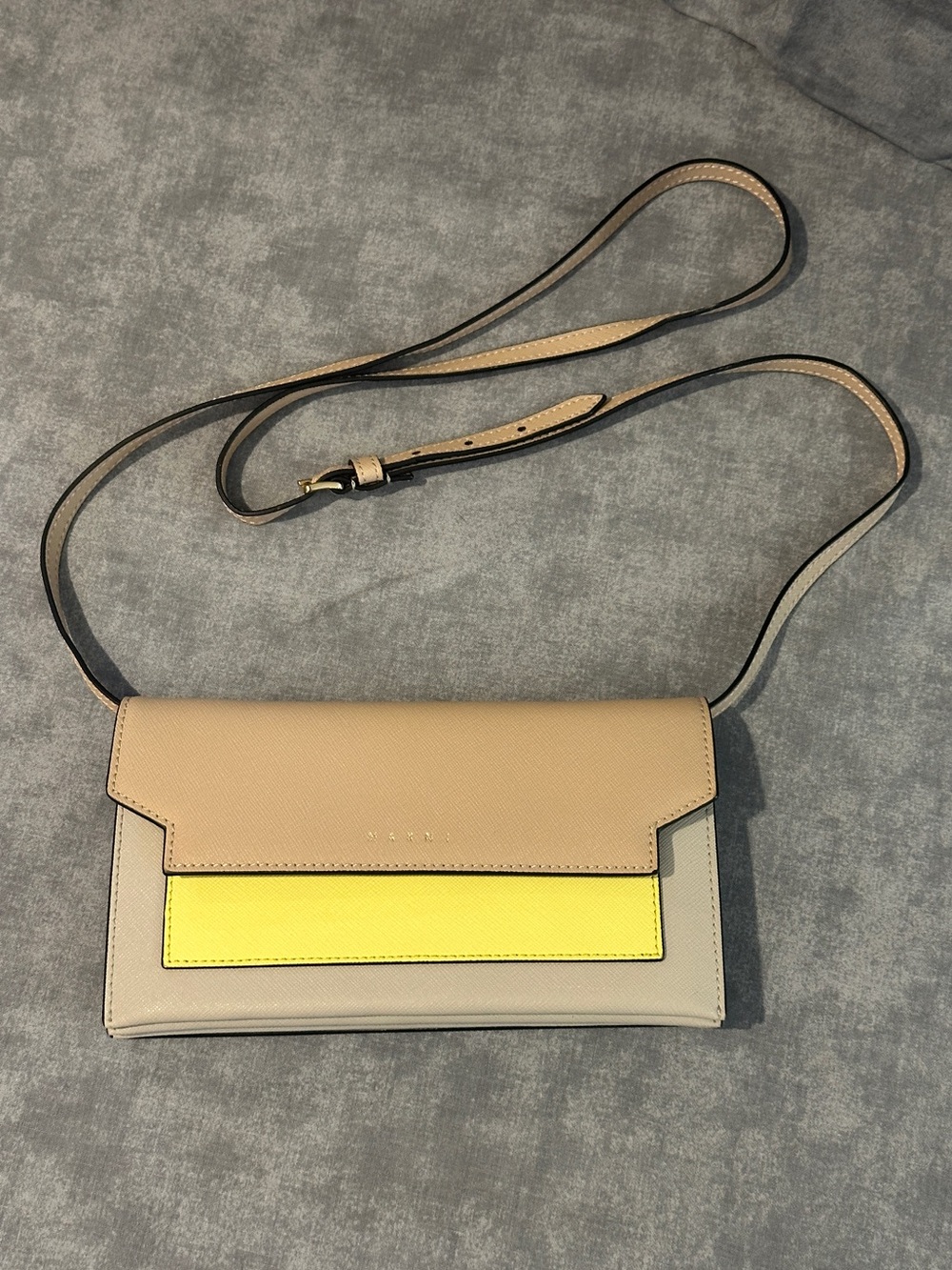 Marni Saffiano Leather Trunk Colorblock Belt Bag Wallet Crossbody